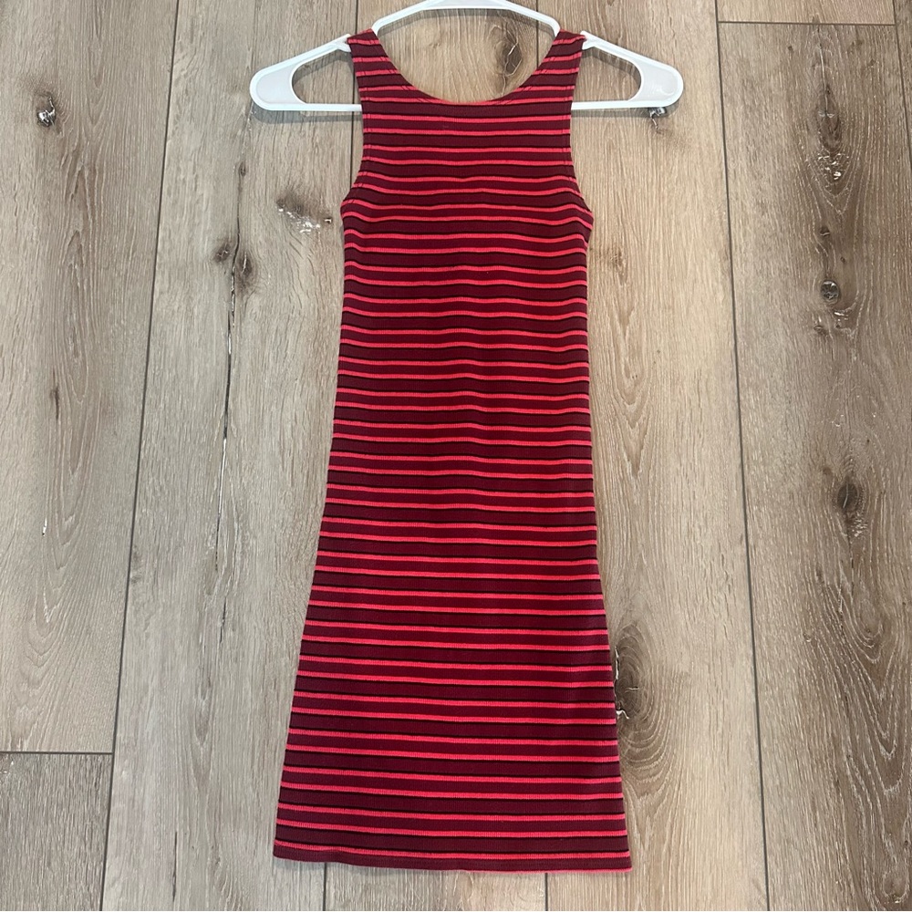 Topshop Red and Black Striped Fitted Summer Dress Casual Mini Dress Size 2